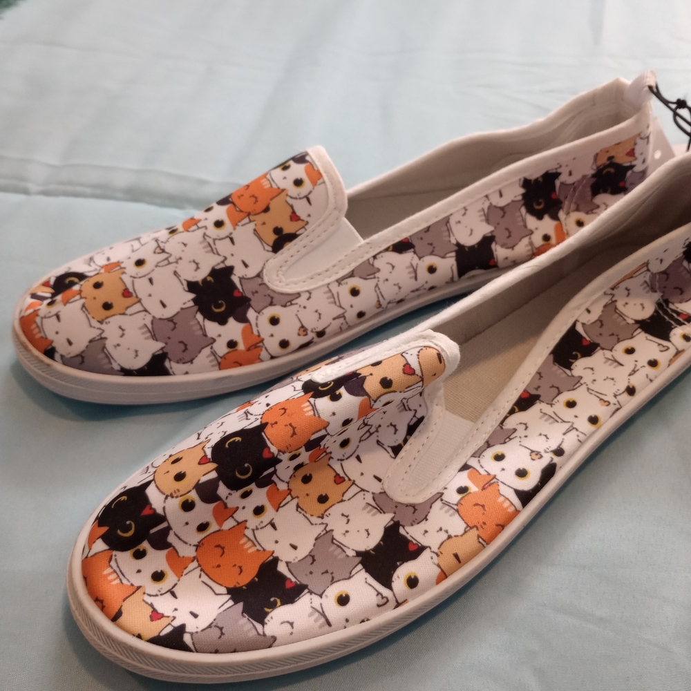 Cat Print Slip-On Shoes